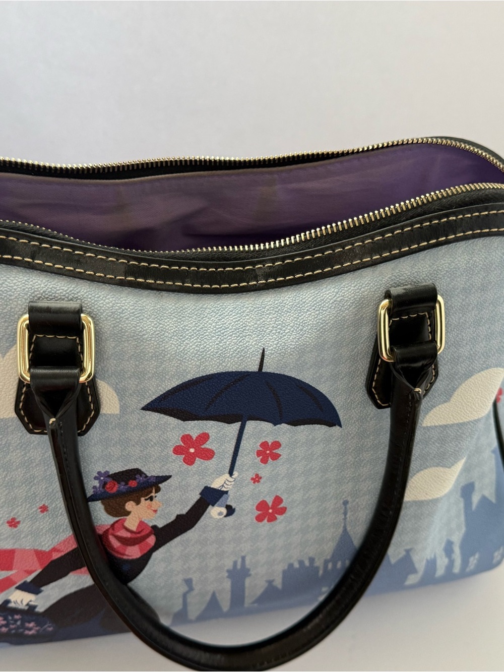 RETIRED Dooney & Bourke Disney Mary Poppins Bue Purple Dome Satchel Purse RARE - Picture 6 of 9